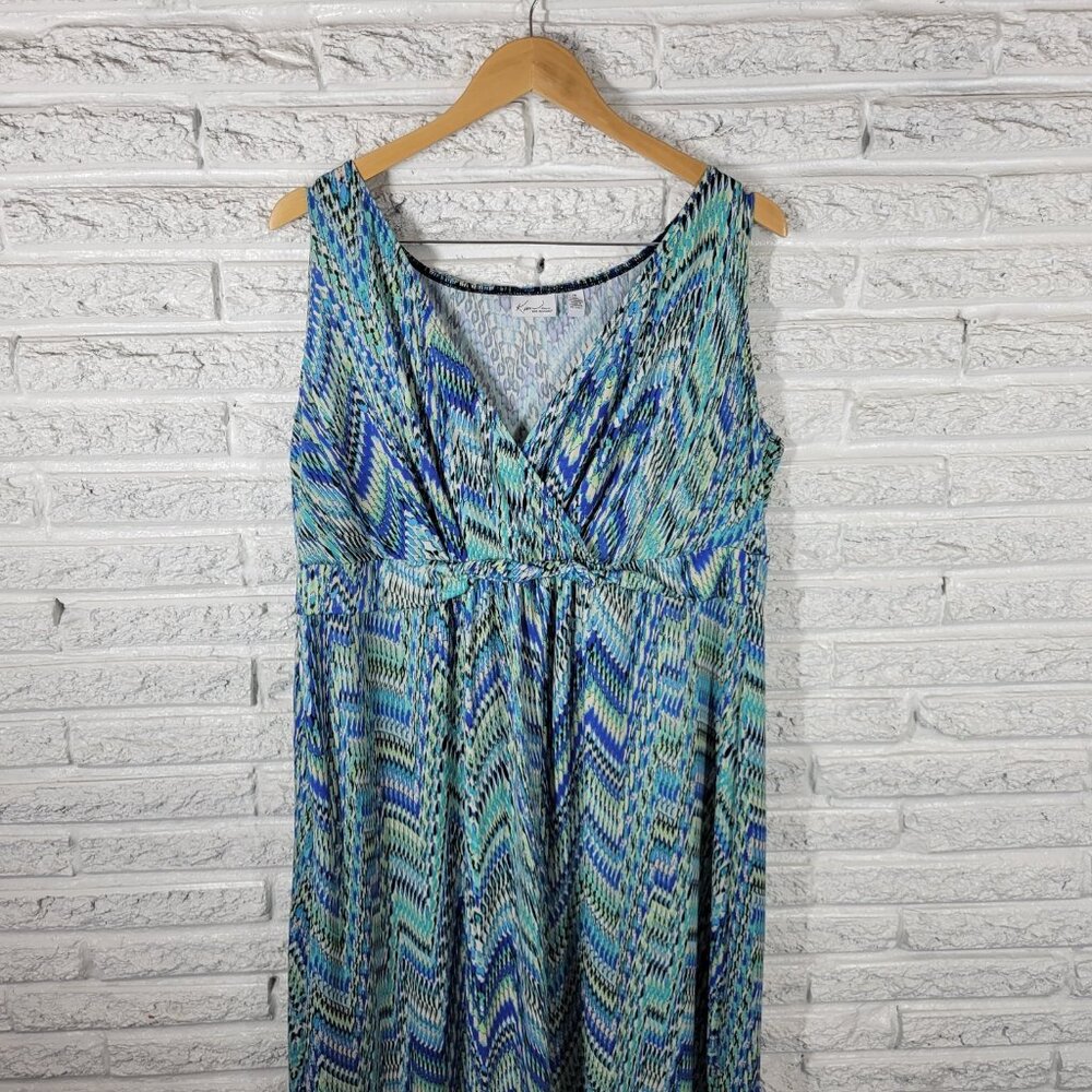 Kim Rogers Women's 1X Plus Blue Sheath Dress Sleeveless V-Neck Stretch WAT67E - Picture 4 of 10